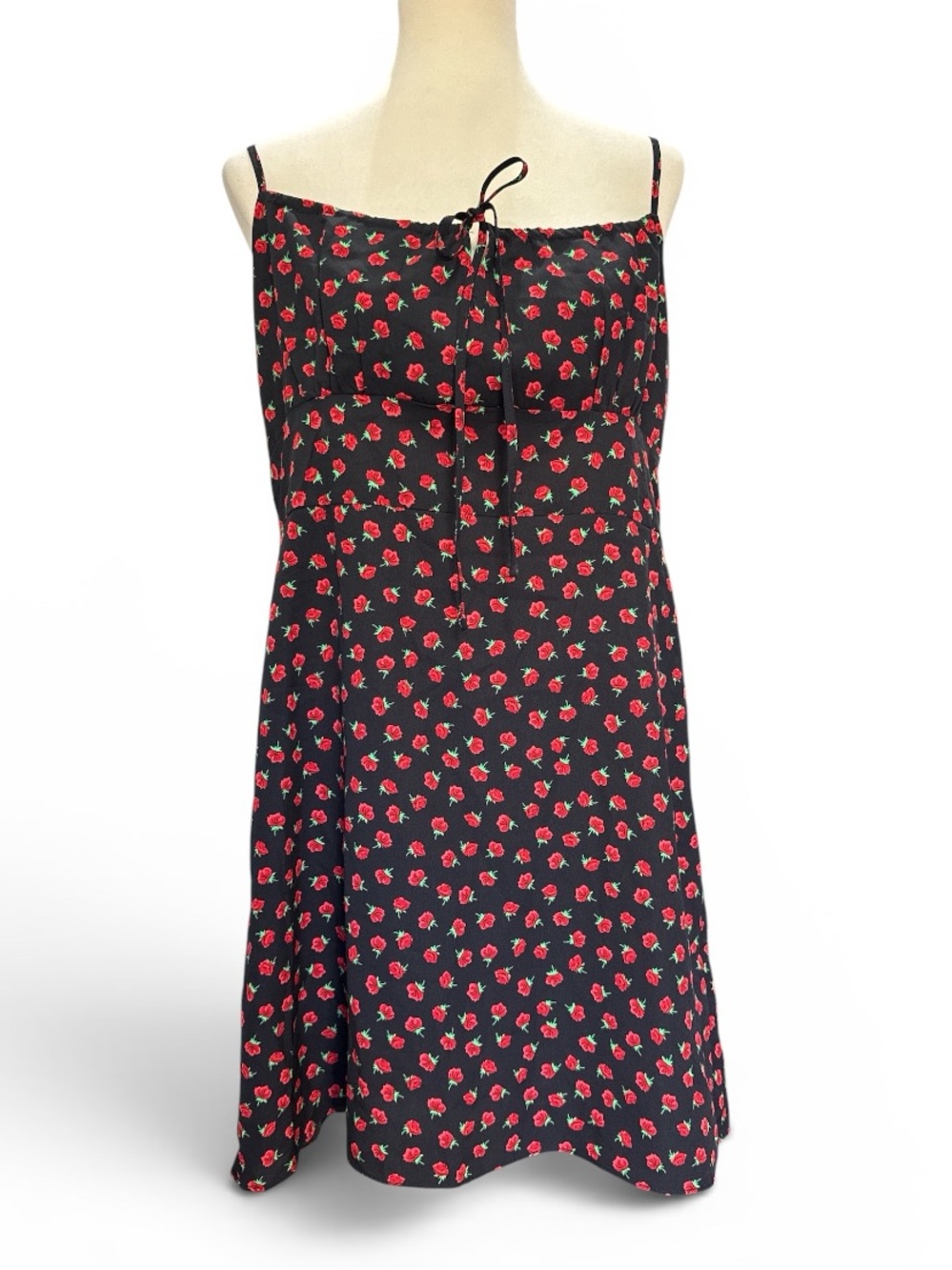Black Floral Mini Slip Dress with Red Rose Print #535